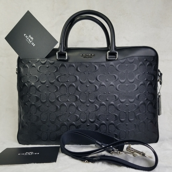 1 left COACH Embossed Signature Leather Atache Bag Briefcase Laptop Computer Bag - Picture 4 of 12